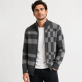 Men's Knitted Full-Zip Cardigan with Check Pattern – Charcoal Grey