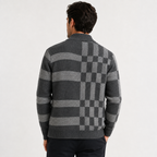 Men's Knitted Full-Zip Cardigan with Check Pattern – Charcoal Grey