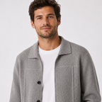Men's Knitted Button-Up Cardigan with Collar and Pockets – Grey