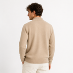 Men's Knitted Zip-Up Cardigan with High Collar – Beige