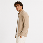 Men's Knitted Zip-Up Cardigan with High Collar – Beige
